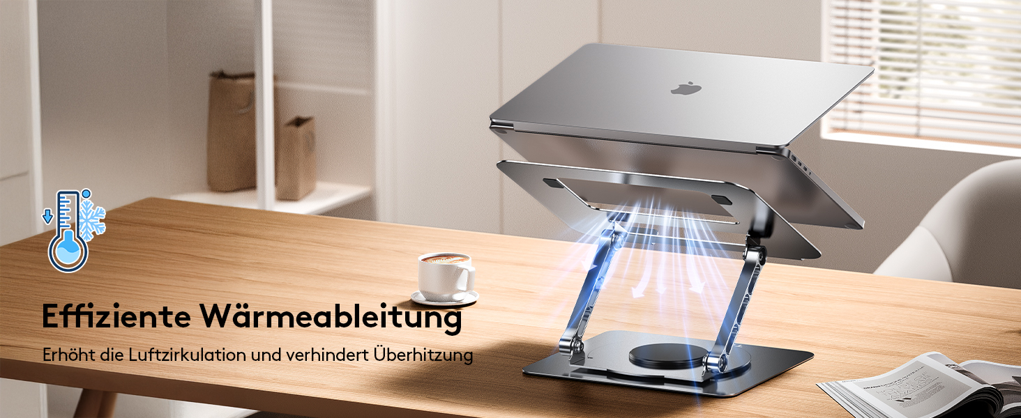 Підставка для ноутбука TECKNET 360° - регульована висота, металева, ергономічна, сумісна з MacBook, Dell (до 17.3