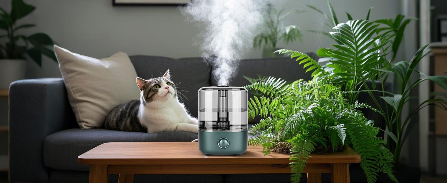 Humidifier Bedroom 5L, Vankarr Ultrasonic 28dB Quiet Air Humidifier Top-Fill Room Humidifier with 360° Swivel Nozzle, Increase Humidity for Children's Room, Office, Baby, Plants, Green