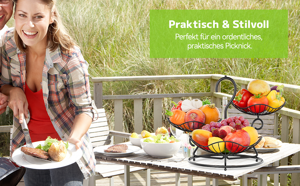 PouHenier 5-ярусна металева фруктова корзина для зберігання фруктів та овочів, чорного кольору з підставкою для бананів