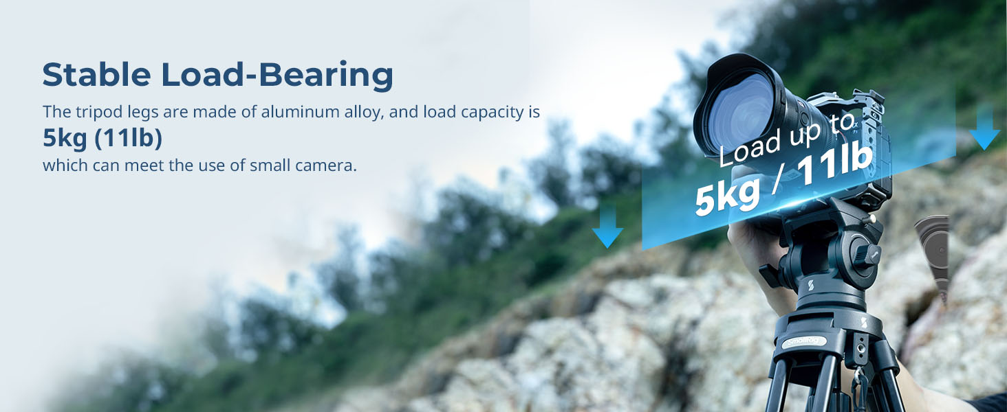 SMALLRIG штатив відео 158 см з fluid-головкою 360°, легкий штатив для камери з алюмінієвого сплаву, QR-плата, підйомний трос, для DSLR, відеокамер, 5 кг, AD-50Lite - 4684