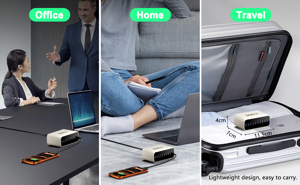 Зарядний пристрій GaN 800W USB-C, 10 портів, для MacBook, Dell, iPhone, Galaxy, ноутбуків, планшетів - Швидка зарядка