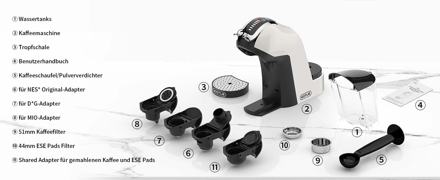 Кавомашина KOTLIE 5-в-1: капсули, кава, ESE (44 мм), регулювання, великий бак (EM-308A)