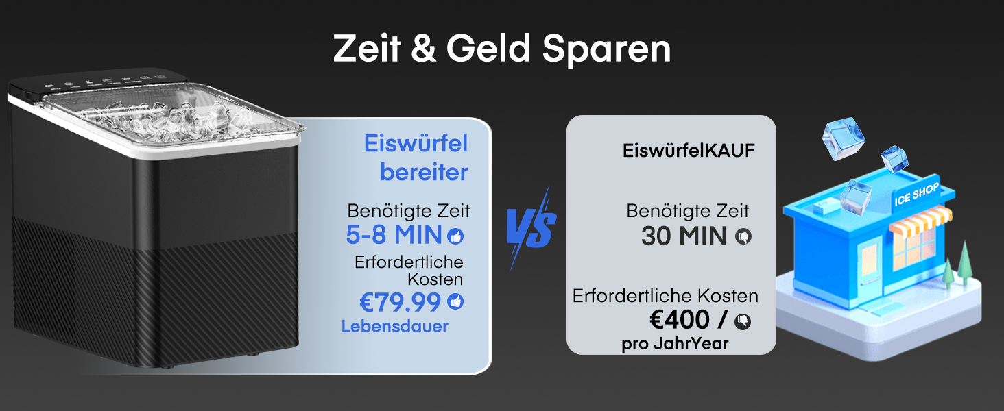 Машина для приготування льоду FOHERE, 14 кг/24 год, 9 кубиків за 5 хвилин, самоочисна, з лопаткою та кошиком, 2 розміри кубиків, для дому/офісу/бару/RV
