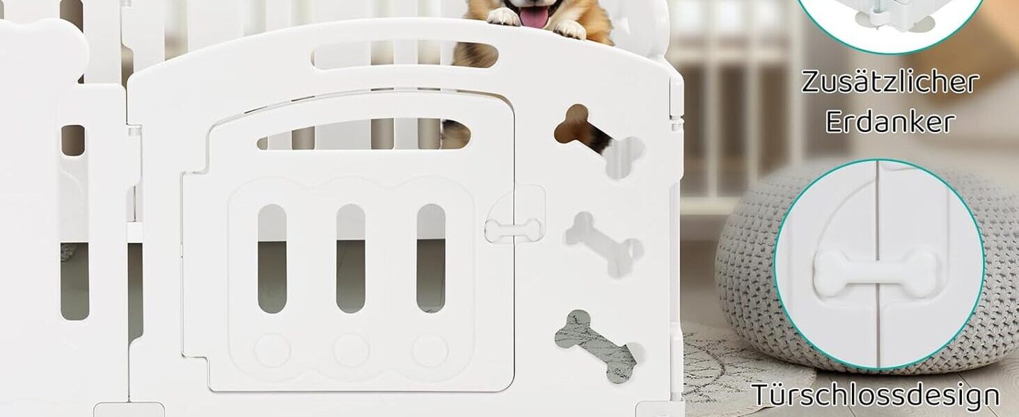 Laufstall для цуценят Mamizо 60 см, пластиковий загон для собак, з торцем та ґрунтами, сірий-білий (5+1)