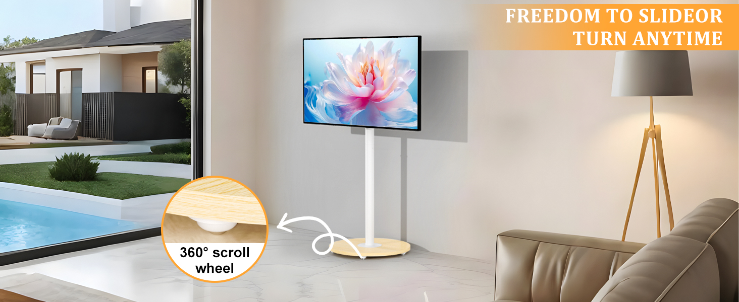 Підставка для телевізора Unho з коліщатками, регульована по висоті, для телевізорів 40-75 дюймів, VESA 600x400 мм, до 50 кг, біла