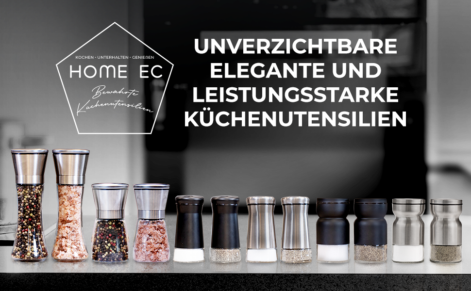 Набір меланець для солі та перцю HOME EC - 2 шт. з регулюванням, з воронкою, з інструкцією, 7 дюймів, прозоре скло