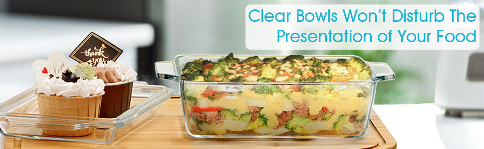 Прямокутна форма для запікання з кришкою, 2L, 24x20x6 см, скляна форма для лазаньї на 2 порції, для мікрохвильової печі та духовки