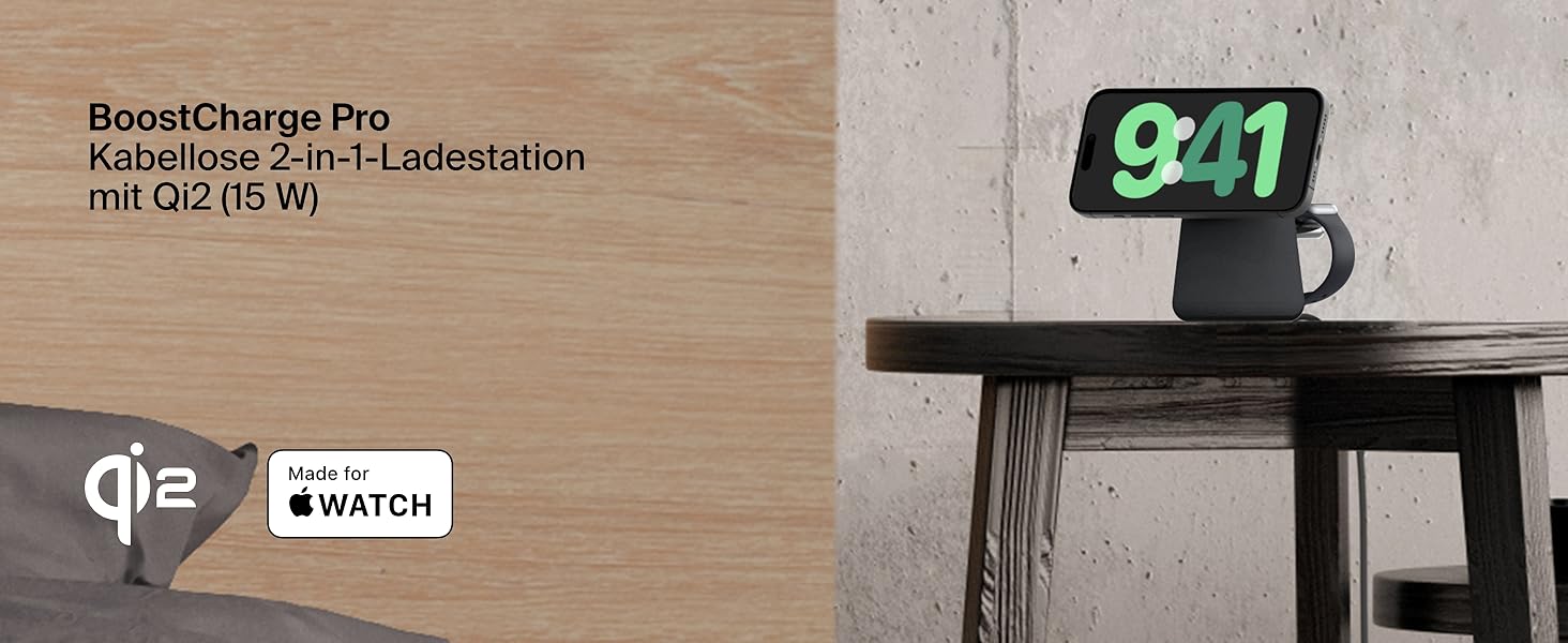 Belkin BoostCharge Pro 2-в-1: Бездротова зарядка Qi2 15W MagSafe для iPhone, Apple Watch, AirPods (Чорний)