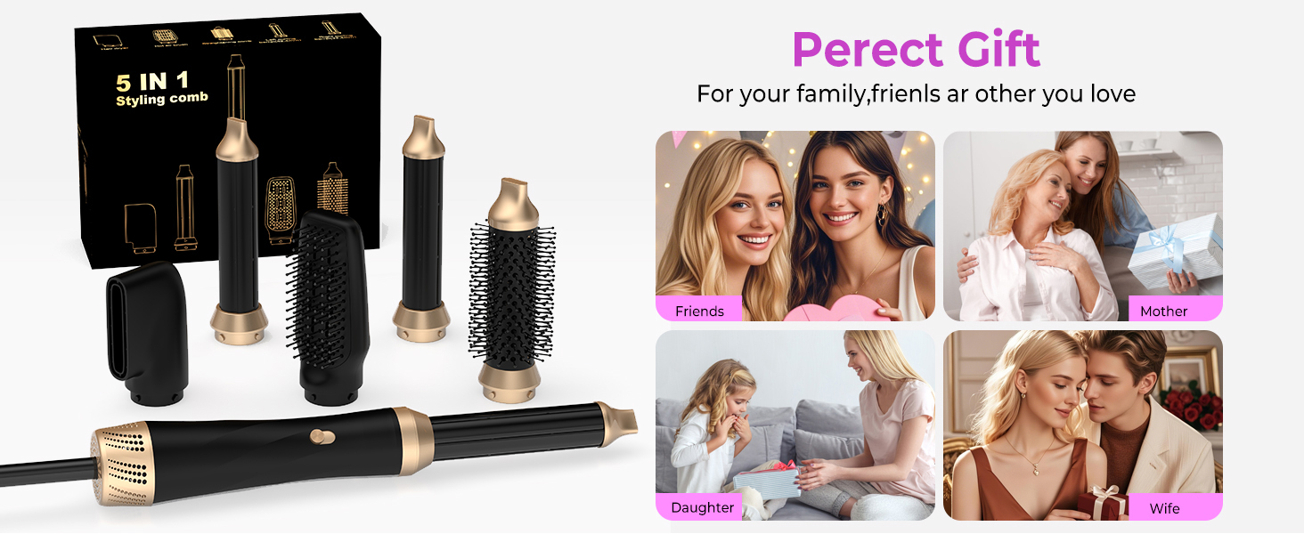 Мультистайлер для волосся 5-в-1 з термощіткою, фен-щіткою, круглою щіткою, плойкою та випрямлячем. Потужність 1000 Вт, 3 температурні режими. Для об'єму, випрямлення, локонів та сушіння. Білий (Чорний)