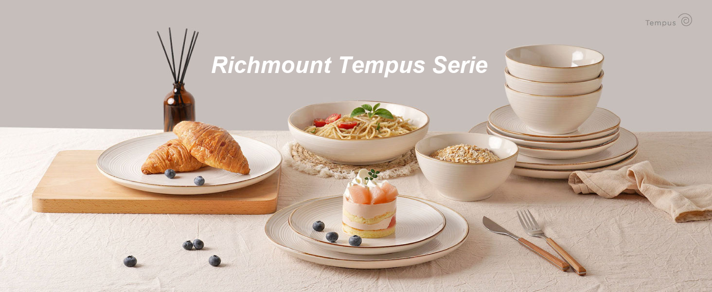 Набір посуду Tempus Serie для 6 осіб (18 предметів), стелітова посуд, реактивна глазур, перламутрово-блакитний