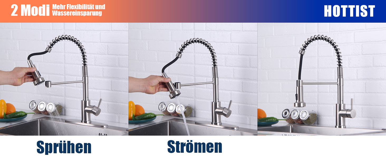 Чорний кухонний змішувач з висувною лійкою, високий поворотний вигин, 2 режими розпилення, нержавіюча сталь, шорстка поверхня