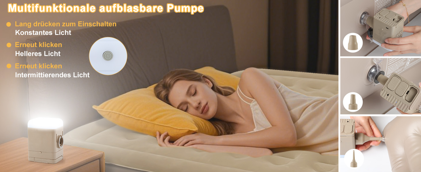 Надувний матрац самонадувний, односпальний з насосом та нічним світлом, 190 x 100 x 40 см, для дому та кемпінгу