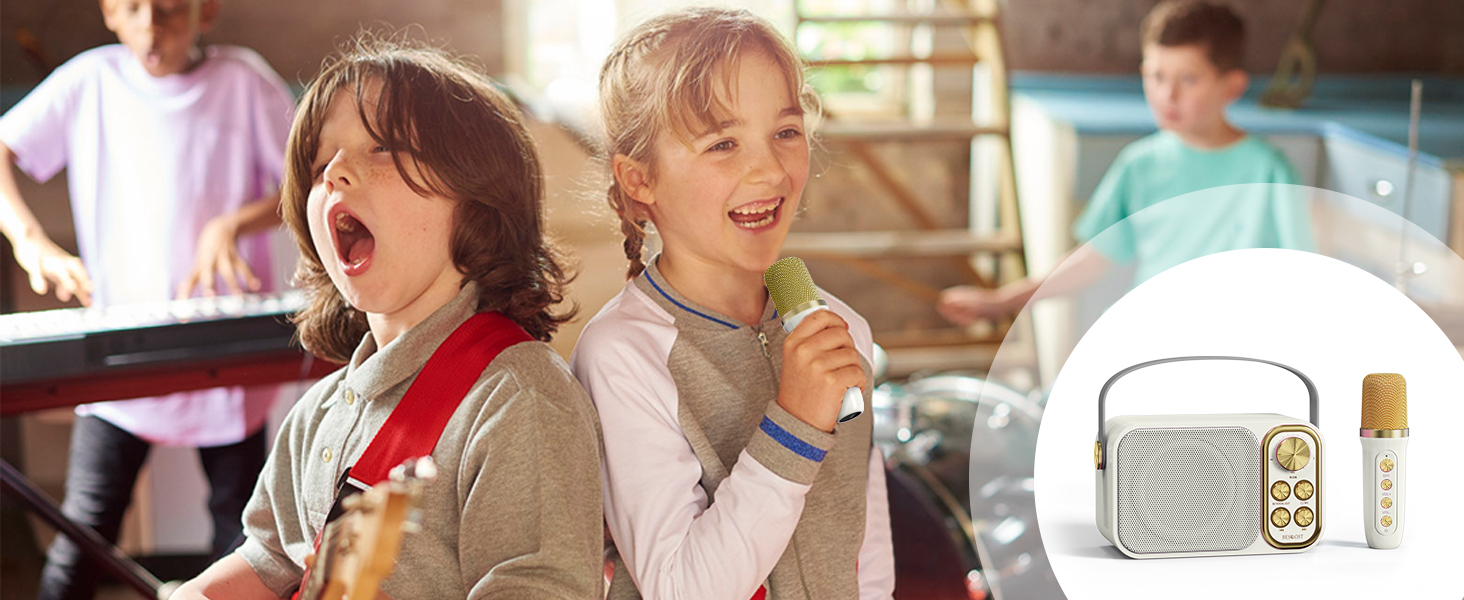 Караоке машина з 2 мікрофонами, портативна Bluetooth колонка для дітей та дорослих, 7 звукових ефектів, ідеальна для вечірок та свят (біла)