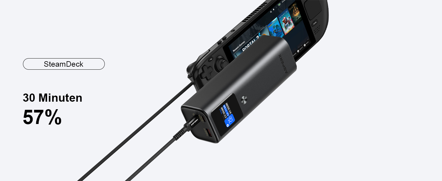 Power Bank AsperX 20000mAh, 165W, USB-C Кабель, для MacBook, Dell, HP, Lenovo, iPad, iPhone, Galaxy