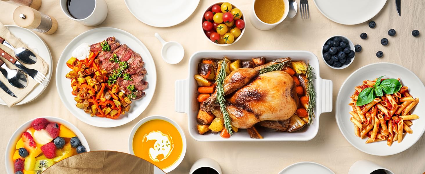 Форма для запікання Jassceram, 4.9 л, порцеляна, біла, для духовки, з ручками, для лазаньї та запіканок