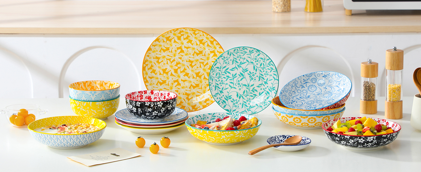 Набір супових тарілок Vancasso Selene, 6 шт, 1200 мл, з пастельного порцеляну – для супу, пасти, салатів, мікрохвильова піч