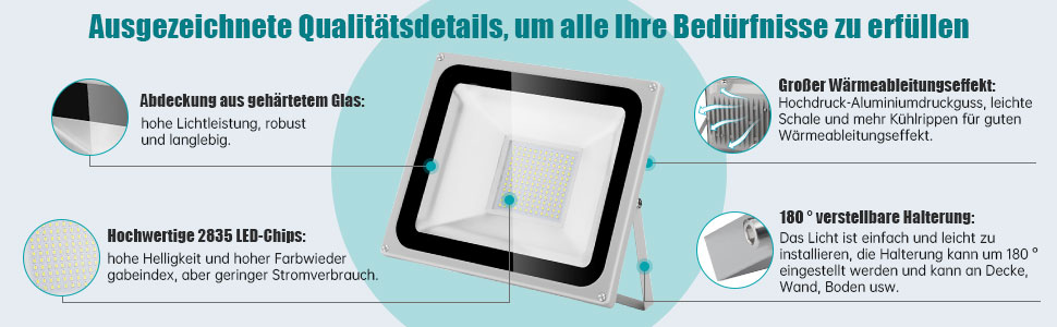 LED Floodlight Outdoor 100W Outdoor Spotlight | LED Floodlight Floodlight Outdoor Searchlight Cold White | Super Bright 10000LM 6000K Cold White IP65 Waterproof Floodlight Wall Light for Garden Sports Field