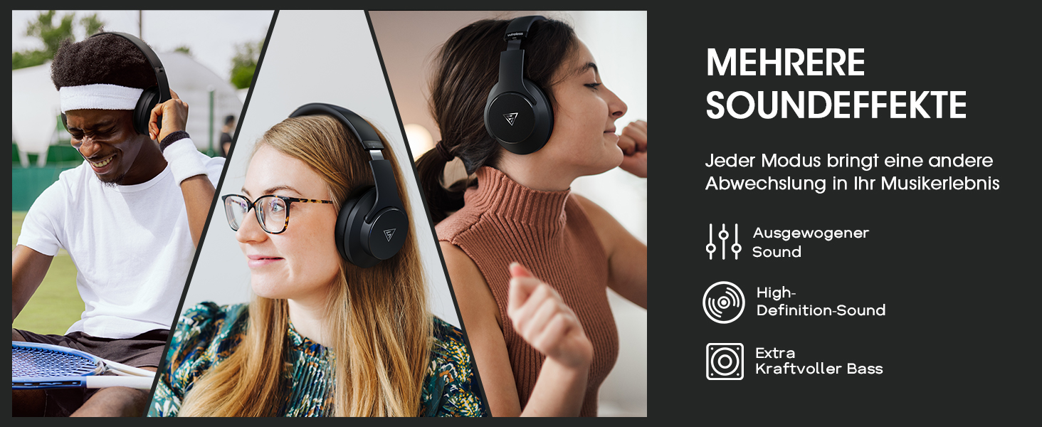 DOQAUS Bluetooth навушники Over-Ear, 90 годин роботи, Bluetooth 5.3, бездротові навушники з мікрофоном, HiFi стерео звук, глибокий бас, для телефону, подорожей, чорний