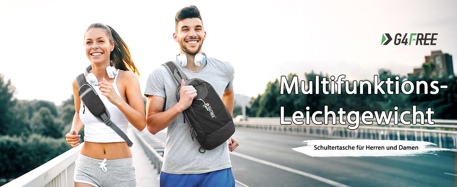 Сумка на плече G4Free з RFID-блокуванням, кросбоді рюкзак з передньою кишенею, для походів, щоденний рюкзак, нагрудна кишеня для жінок та чоловіків сірого кольору