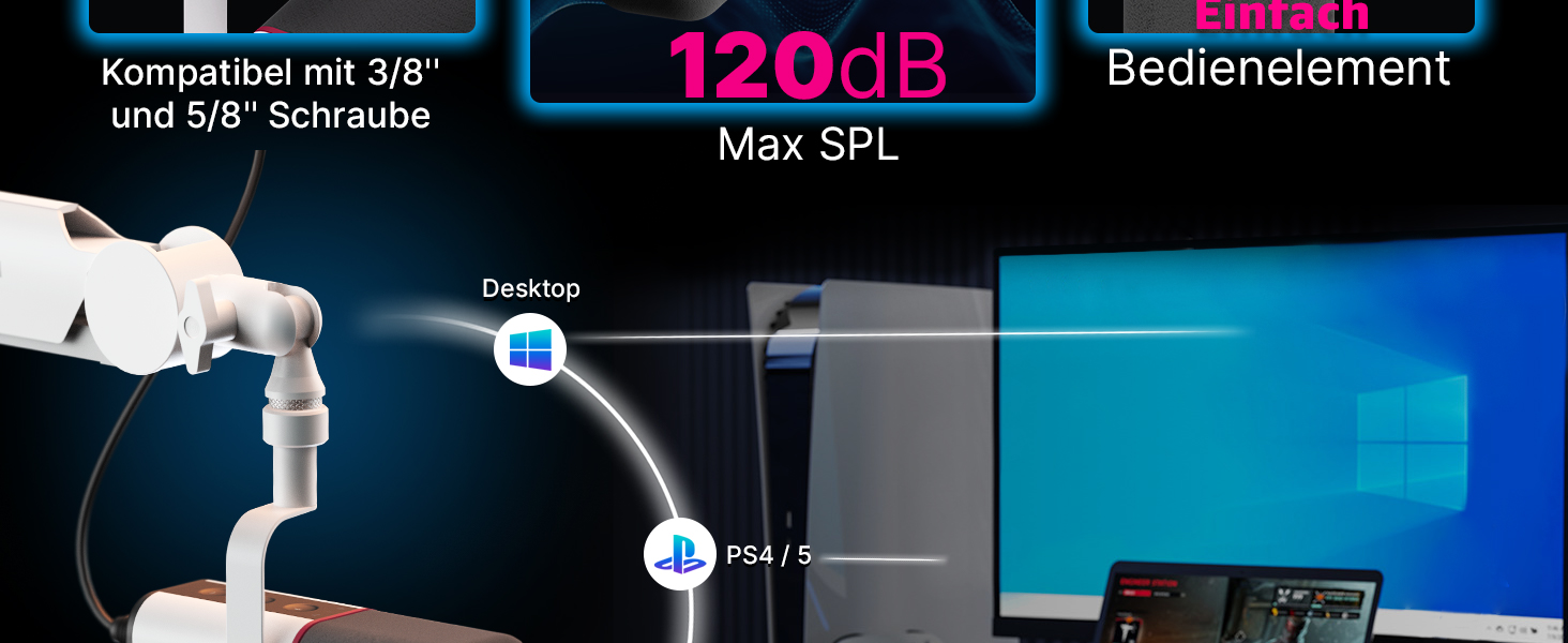 IXTECH Мікрофон з нирковою характеристикою RGB, USB/XLR, для студії, подкастів, стрімінгу, геймінгу та запису голосу, білий