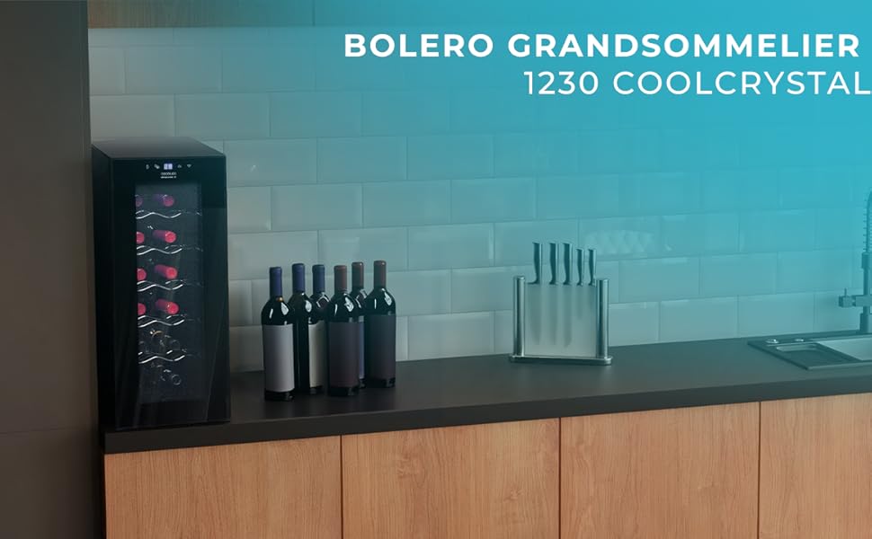 Винний шафа Cecotec Bolero GrandSommelier 830 CoolWood, термоелектрична, тиха, енергоефективна, сенсорне керування, температура 8-18°C, для 12 пляшок, чорна