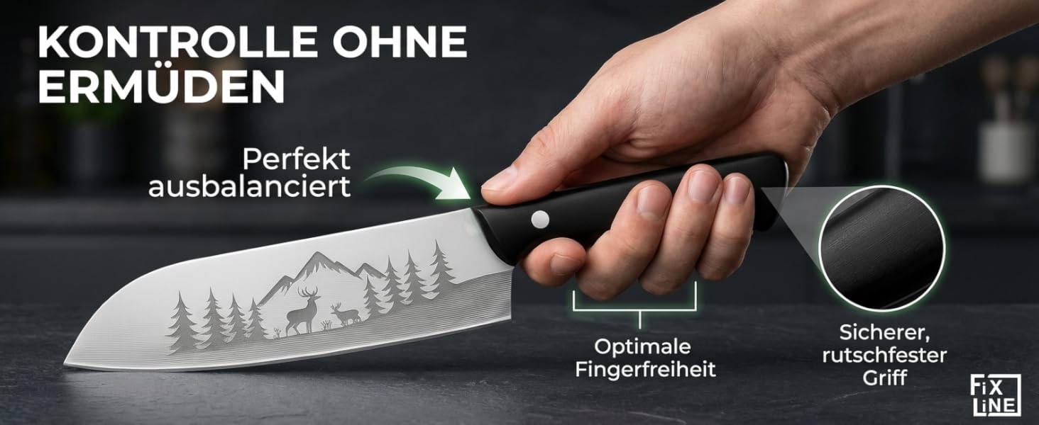 Ніж шеф-кухаря FIXLINE® BLACK FOREST Edition 18 см – професійний кухонний ніж з нержавіючої сталі, з чорною дерев'яною ручкою, подарункова упаковка
