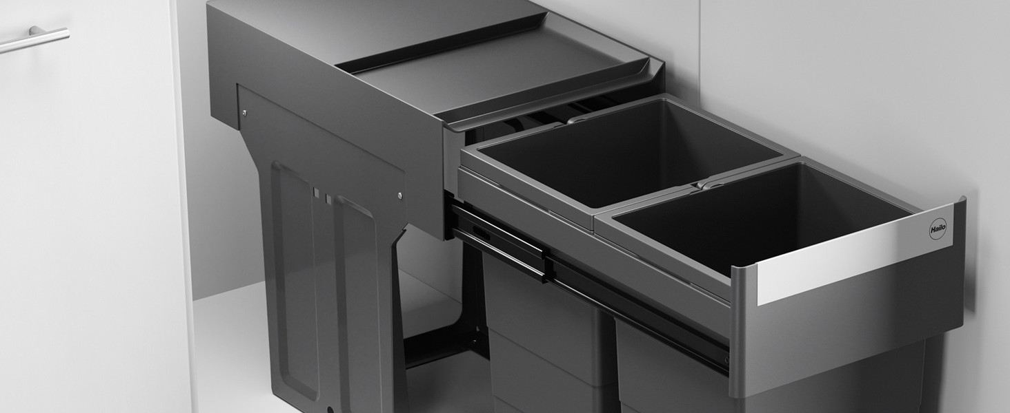 Hailo Solo Automatic Waste Bin - 20 Liter, Anthracit - Cabinet Mount, Drawer Pull-Out Waste Container