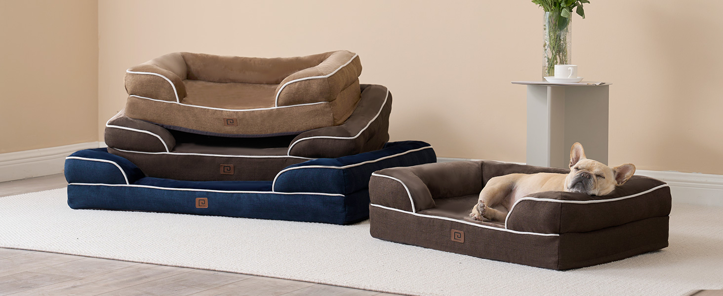 Ортопедичне ліжко для собак EHEYCIGA, великі та середні породи, 91x68 см, Memory Foam, вологостійке, з високим бортиком, сіре