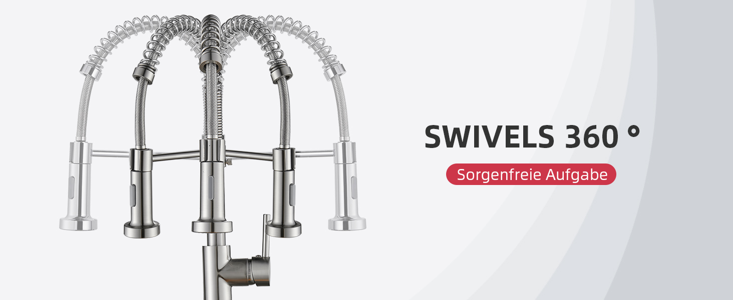 Кран кухонний Cobbe з висувним виливом та душем, 2 режими, поворотний на 360°, високий тиск, матовий нікель