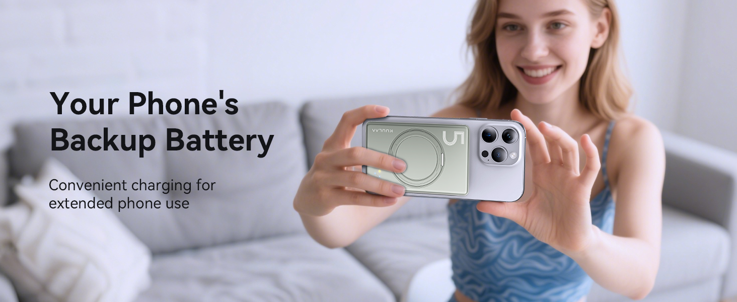 Powerbank Kuulaa MagSafe 5000mAh, Швидка зарядка, USB-C, для iPhone 17/16/15/14/13/12/Pro/Pro Max, срібло