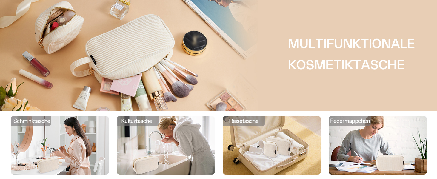 Косметичка для жінок KALIDI з корду, зелено-бежева, з відділеннями, на блискавці, для подорожей