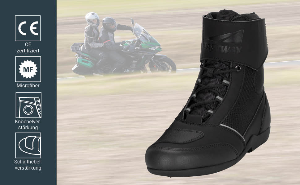 Моточоботи FAST WAY Touring 201 для чоловіків, CE сертифіковані, захист гомілки та перемикання передач, чорні, розмір 37-47