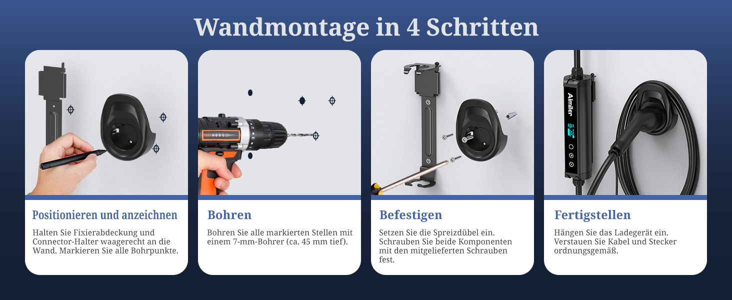Wallbox 11 кВт з додатком, 400V (8-16A) трифазний, мобільна зарядка 7M, кабель CEE Typ 2, IP66, OLED, для електромобілів Model Y/3, ID.3/4/5, MG4, Zoe та інших PHEV/EV, 22 кВт, 32A, CE&TÜV