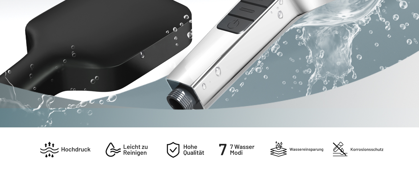 Насадка для душу VEHHE з економним споживанням води, 7 режимів, дощова лійка з кнопкою зупинки, регулюванням однією рукою та силіконовою форсункою, що запобігає засміченню, велика душова лійка, підвищення тиску води (срібна), 7 режимів / срібна