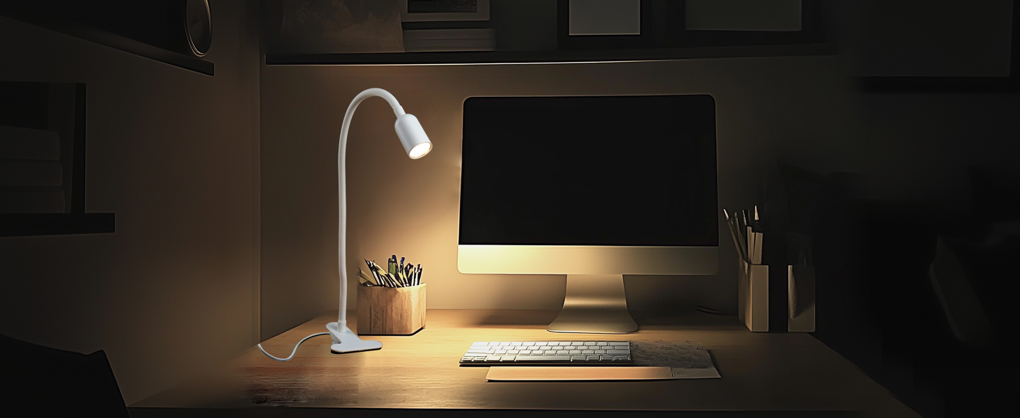 LED Лампа для читання на ліжко з кліпсою da LIGHT, диммер, 3 режими, USB, для навчання, роботи (біла)