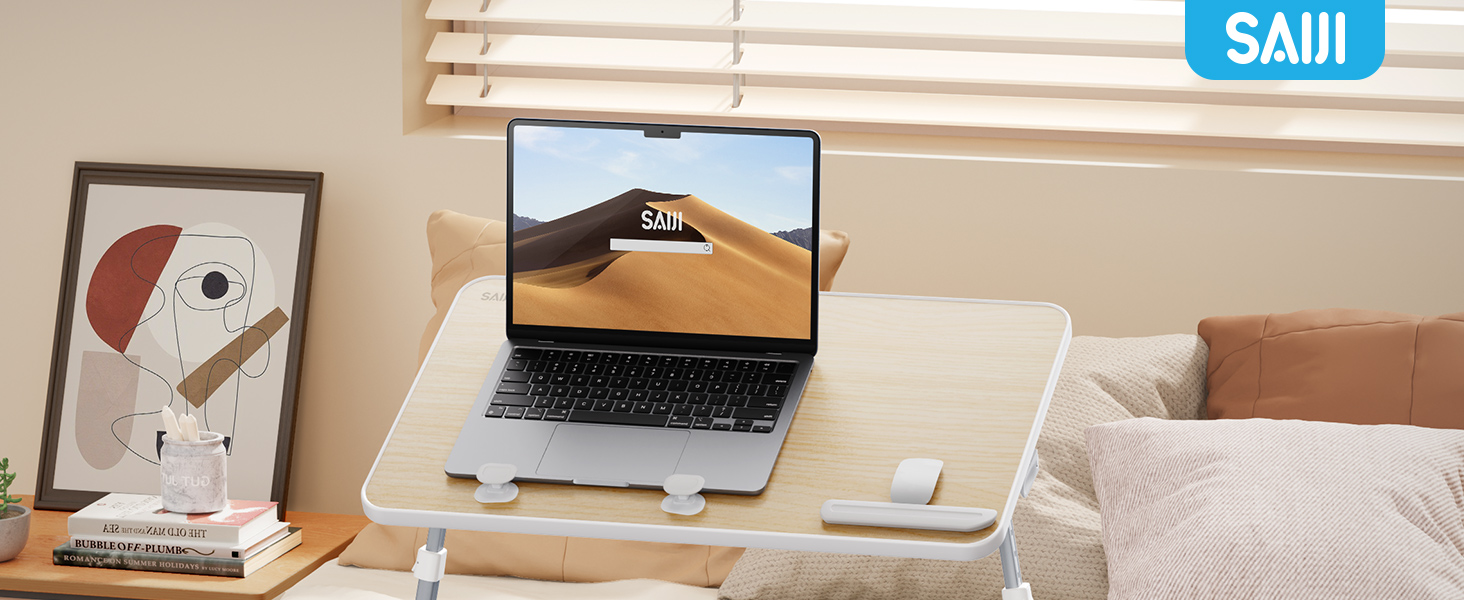 Приставний столик SAIJI для ноутбука з регулюванням висоти, 5 рівнів, складаний, для дивану/підлоги, 52*30 см, теак, 60*33 см