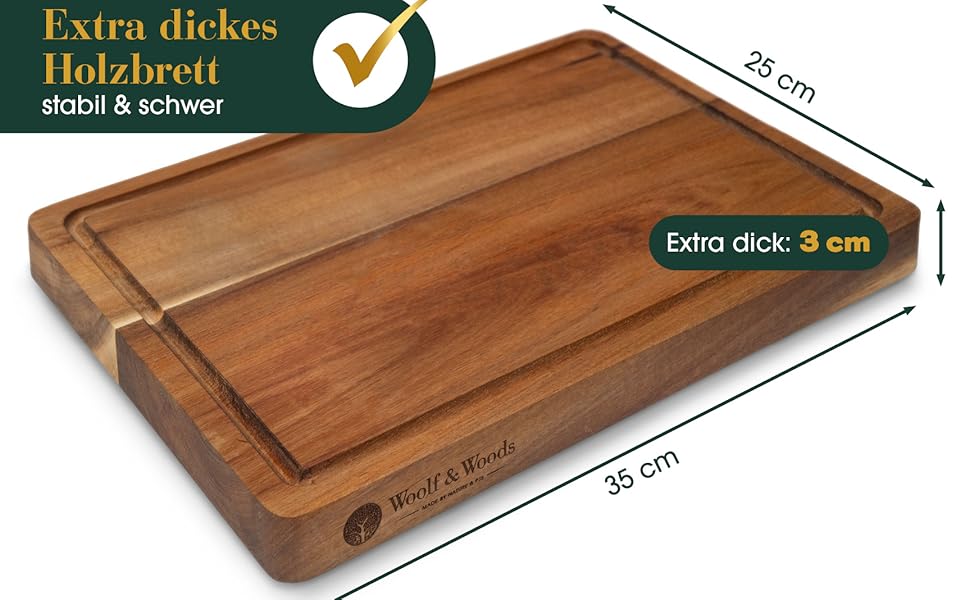 Дерев'яний обробний дошка Woolf & Woods з акціїї, великий, 35x25x3 см | Обробна дошка та сервірувальна таця | Екологічний, не оброблений