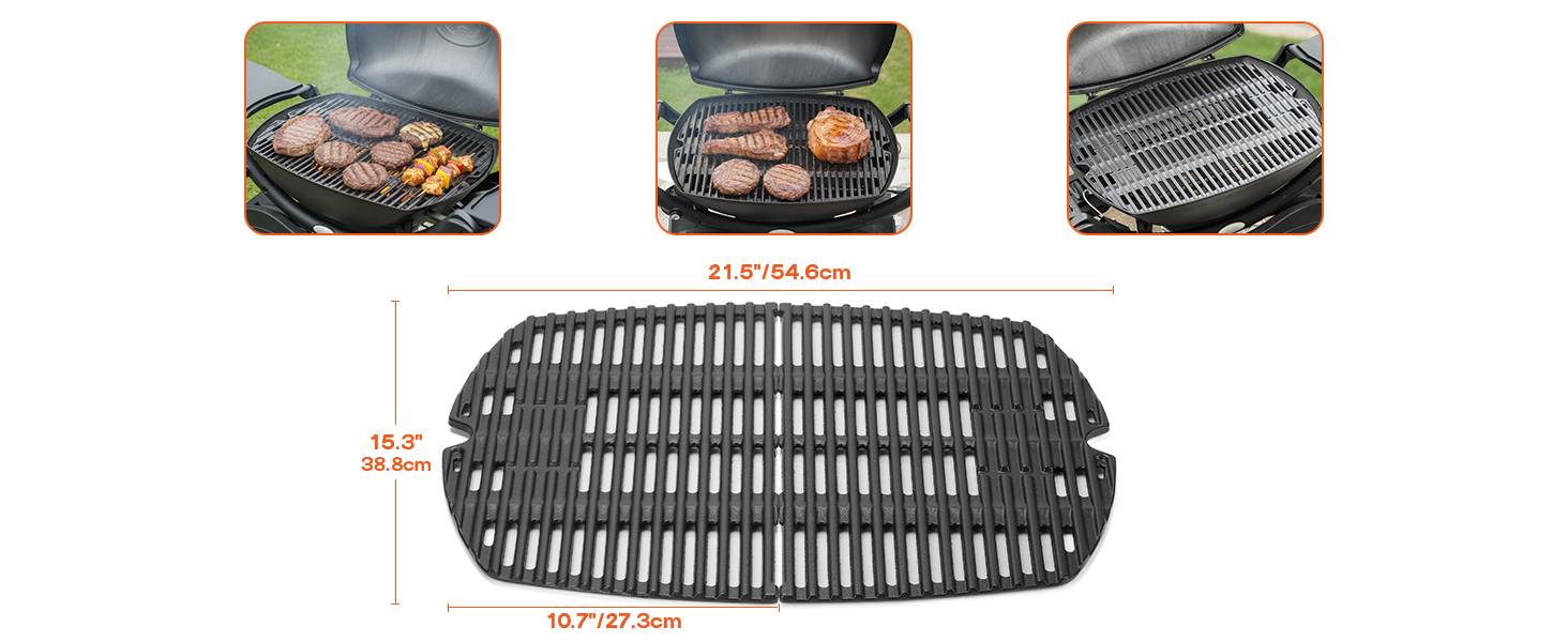 Решітка для гриля Onlyfire з чавуну, сумісна з Weber Q200, Q220, Q240, Q2000, Q2200, Q2400 (замінник Weber 7645, 2 шт.)