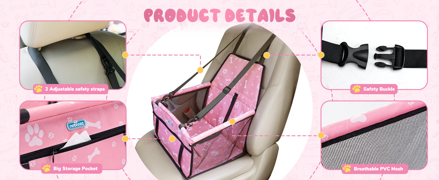 Nobleza Автокрісло для собак та котів, переноска для тварин, рожева, 40x34x25 см