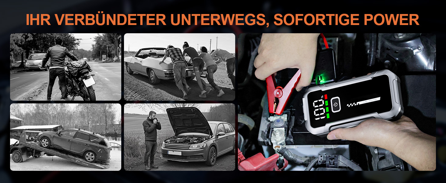 Портативний акумулятор Starthilfe для автомобіля 7000A: Запуск 12V авто, SUV, мотоцикла, газонокосарки. LED дисплей, чорний