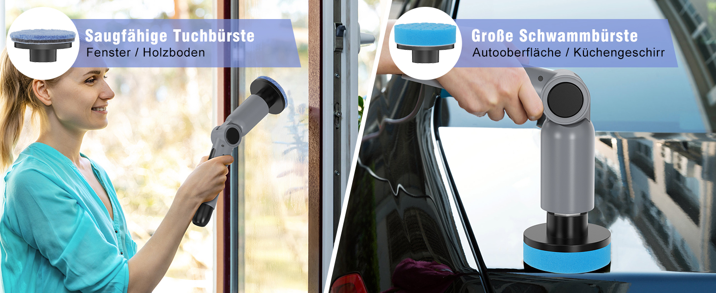 Електрична щітка для прибирання Homtronics, складана, з довгою ручкою, 8 насадок, бездротова, для ванної, кухні, авто, сіра