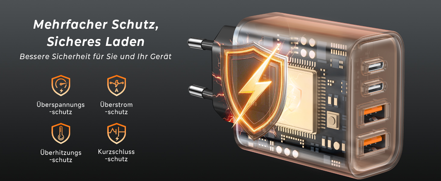 Зарядний пристрій ZKAPOR USB-C з 4 портами, 40W, з підтримкою PD та QC, для iPhone 16/15/14, Samsung Galaxy, Huawei, iPad Pro/Air, білий/чорний