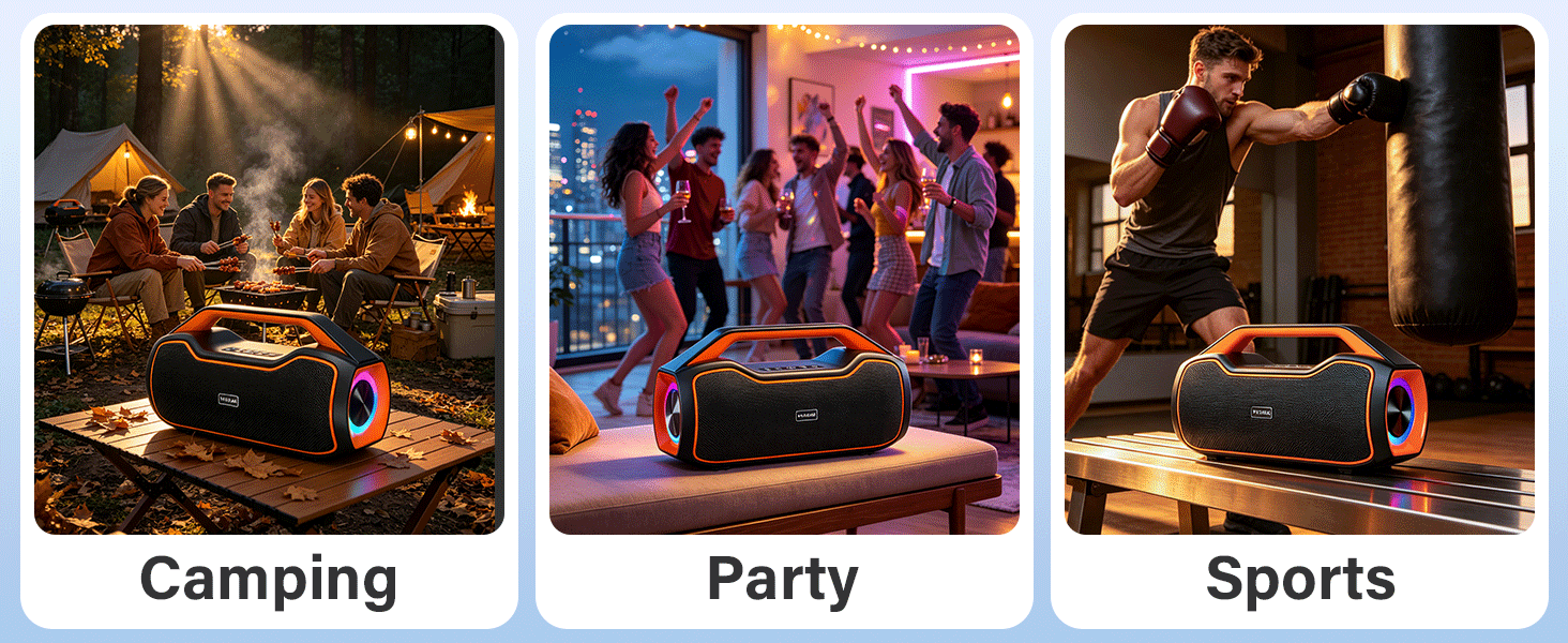 Bluetooth колонка портативна 120W з басами, водонепроникна IP65, підтримка DSP/TWS/AUX/TF/BT5.4, для вечірок та пляжу (Чорна)
