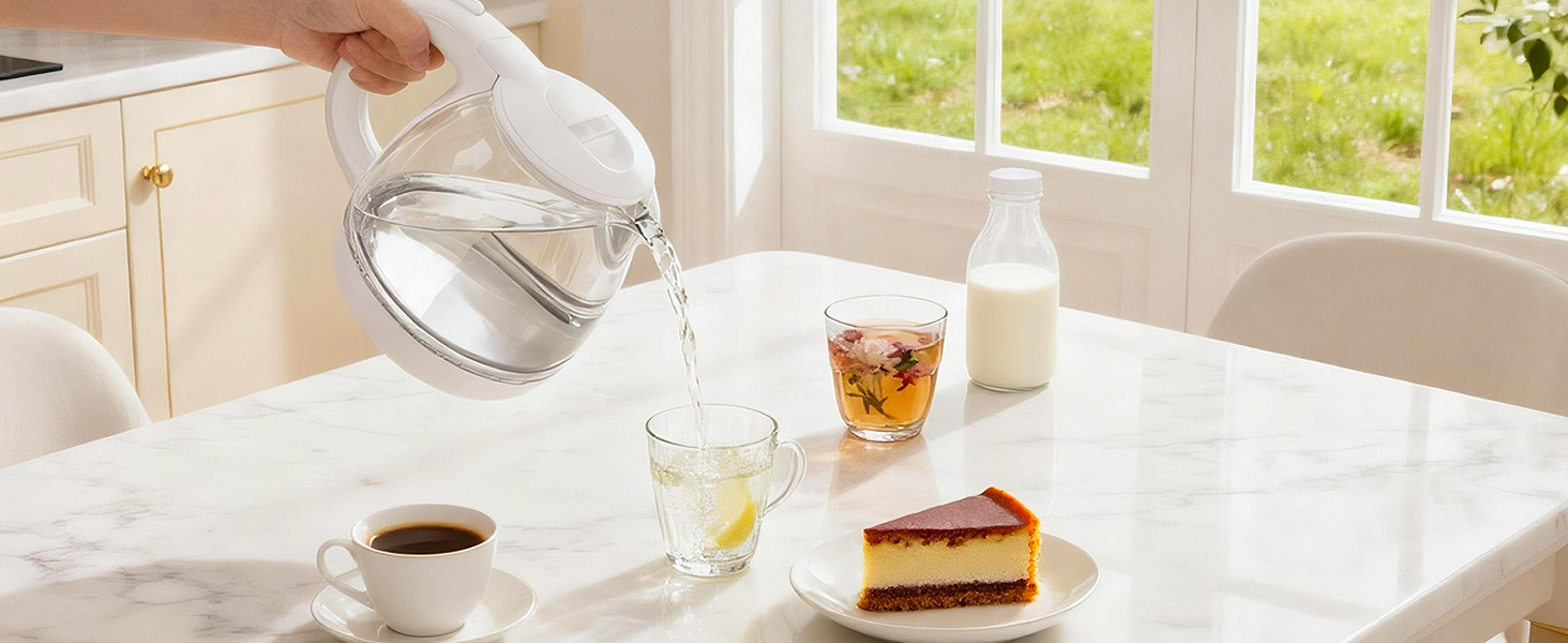 Електричний чайник Aigostar зі скла, 1 л, 2200W, LED-підсвічування, автоматичне відключення, захист від сухого кипіння, BPA Free, білий