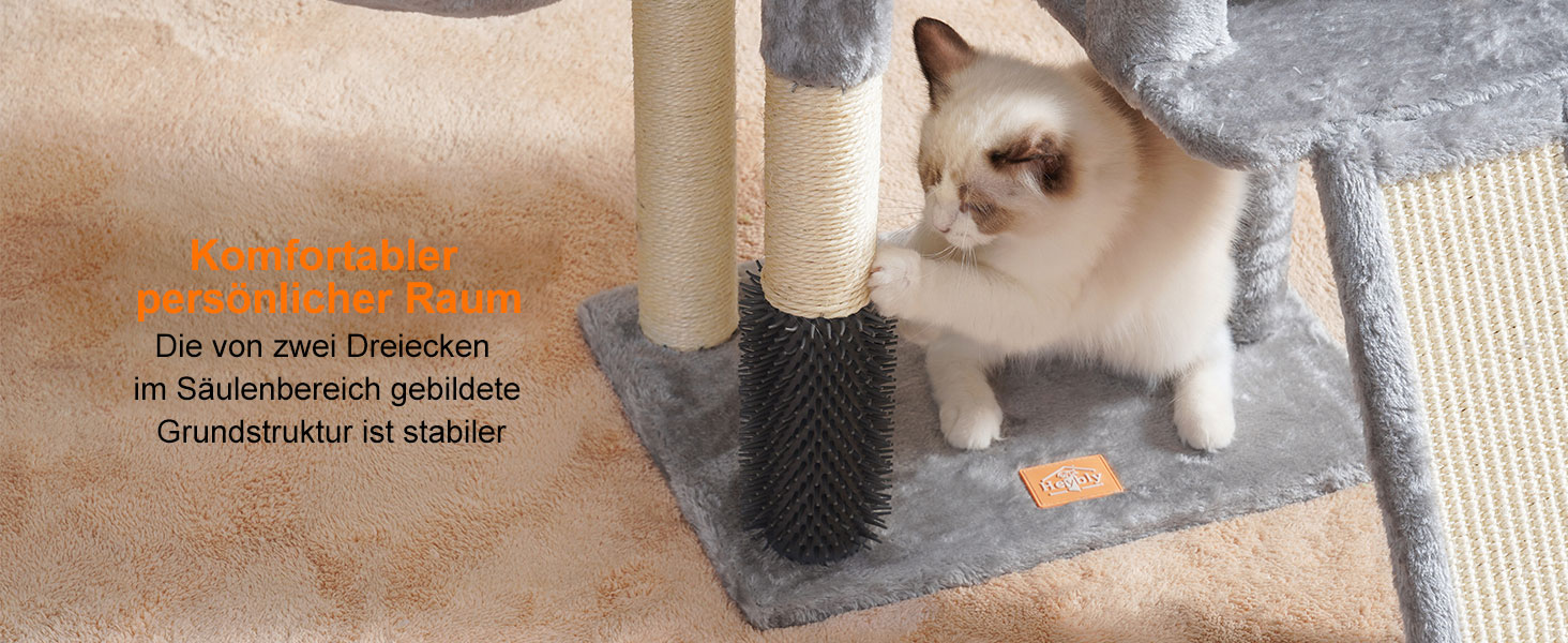 Котячий будиночок Heybly з котячою щіткою, котячий будиночок для домашніх котів з м'якою подушкою, котячий когтетоп з корзиною, когтеточкою та стовпчиком, HCT005SG (світло-сірий)