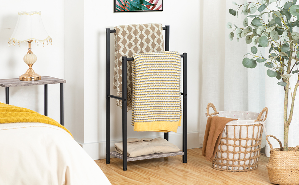 HOOBRO Тримач для рушників, підставка для рушників, драбина для рушників стояча з 2 перекладинами, для рушників, одягу, ковдр, газет, економія місця, стабільна, білий та натуральний колір, EWN02LB01 Білий + Натуральний (Греж + Чорний)