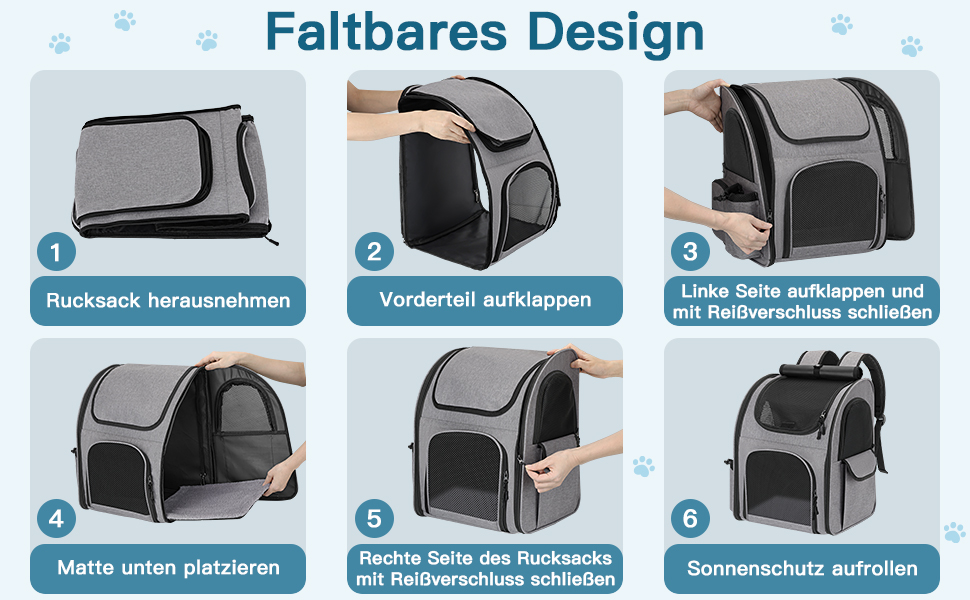 Рюкзак для тварин до 10 кг з сіткою, дихаючий та легкий, з внутрішнім шнуром безпеки та килимком (сірий)