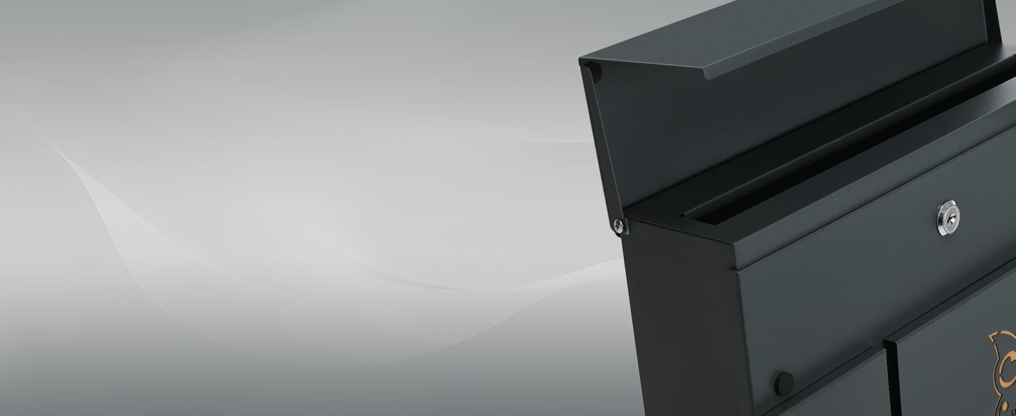 Поштова скринька WOLTU XXL з газетницею, оглядовим вікном, замком та 2 ключами, антрацит+жовтий (10,5x37x37 см)