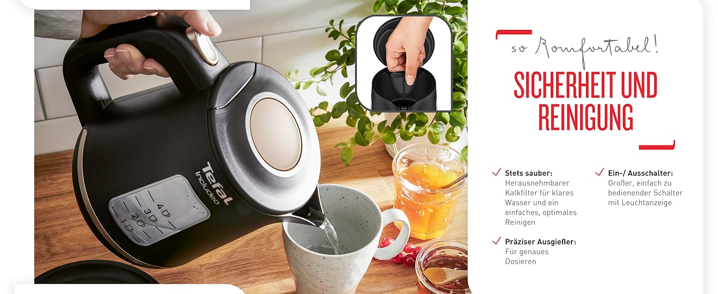 Електричний чайник Tefal Includeo KI5338, 1 л, 2400 Вт, чорний