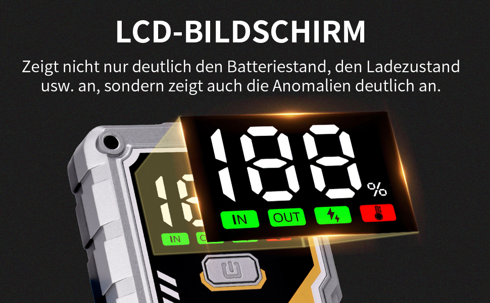 Powerbank Starthilfe 5000A з LCD екраном для автомобіля 12V. Зарядний пристрій для акумулятора авто з LED ліхтариком, підходить для 10л бензину або 9л дизеля. Срібний колір.